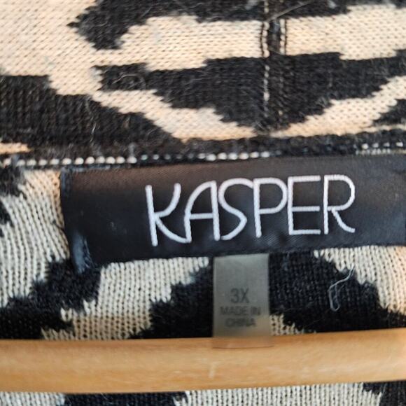 Kasper Wool Open Cardigan Womens 3X Black Geometric Sweater Long Classic Neutral - Picture 5 of 7